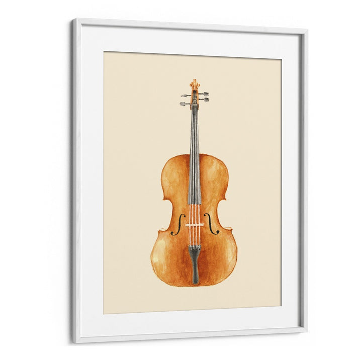 Elegant CELLO, MUSIC POSTERS by Florent Bodart showcasing a beautifully framed watercolor cello art print.