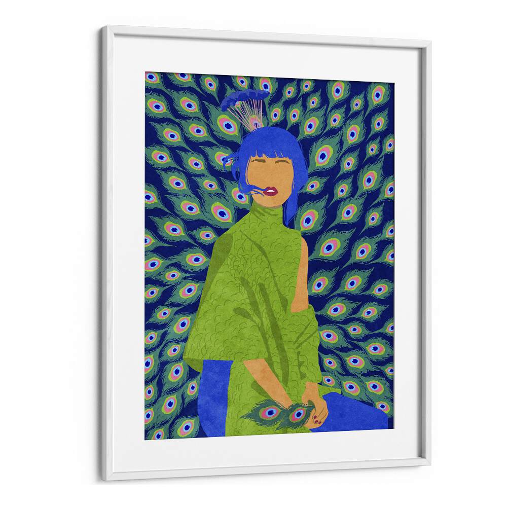 Vibrant PEACOCK WOMAN, FASHION POSTERS artwork by Raissa Oltmanns, perfect for elevating your space.