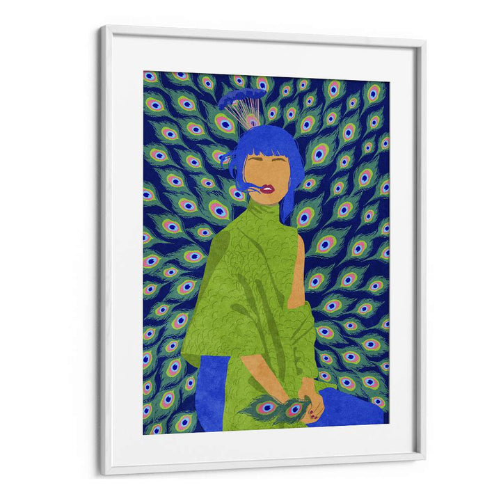 Vibrant PEACOCK WOMAN, FASHION POSTERS artwork by Raissa Oltmanns, perfect for elevating your space.
