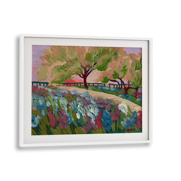Vibrant HILL COUNTRY SUNRISE, LANDSCAPE PAINTINGS showcasing colorful hills and a serene sky, perfect for any space.