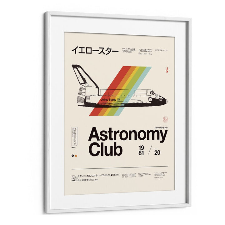 Colorful ASTRONOMY CLUB , FANTASY poster features a space shuttle design, perfect for cosmic art lovers.