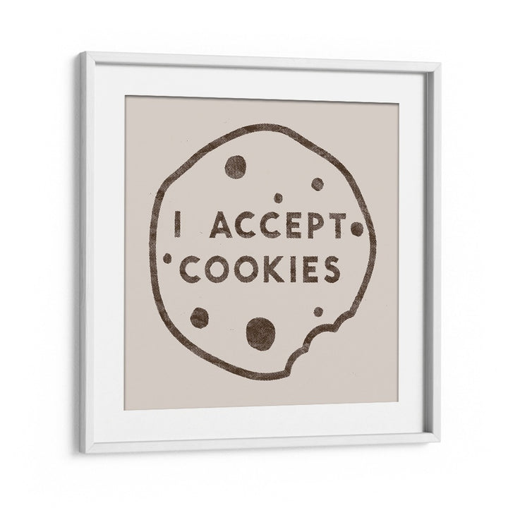 Framed typography poster featuring "I ACCEPT COOKIES, QUOTES" by Florent Bodart, perfect for stylish decor.