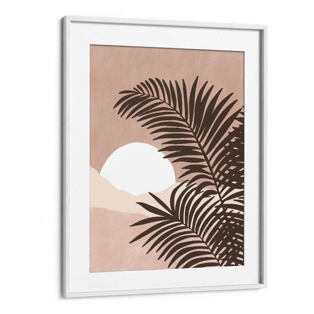 Transform your space with SERENE VIEW, BOHO ART PAINTINGS featuring a tranquil sunset and lush palm silhouettes.