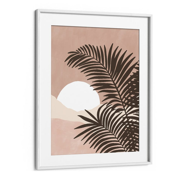 Transform your space with SERENE VIEW, BOHO ART PAINTINGS featuring a tranquil sunset and lush palm silhouettes.