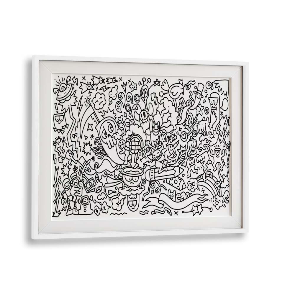 FRANTIC FABLES B&W , DOODLE ART PAINTINGS
