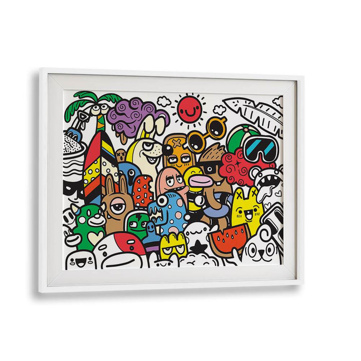 Bright and colorful A DAY AT THE BEACH, DOODLE ART PAINTINGS capturing the joy of beach life, perfect for any space.