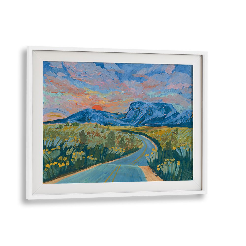 Stunning BLUE MOUNTAIN HIGHWAY, LANDSCAPE PAINTINGS showcasing winding roads and majestic mountains under vibrant skies.