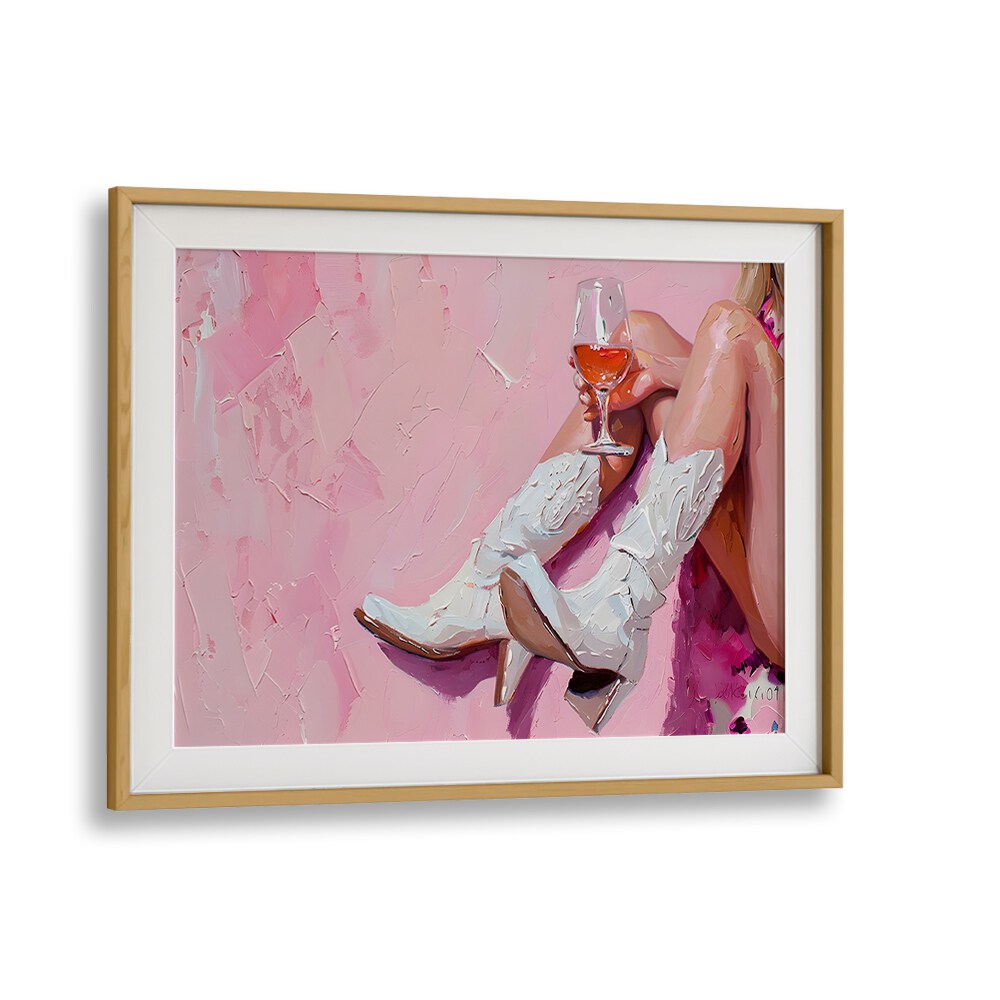 Vibrant "Wine and Booted" art print, showcasing playful elegance with stylish white boots and a glass of wine.