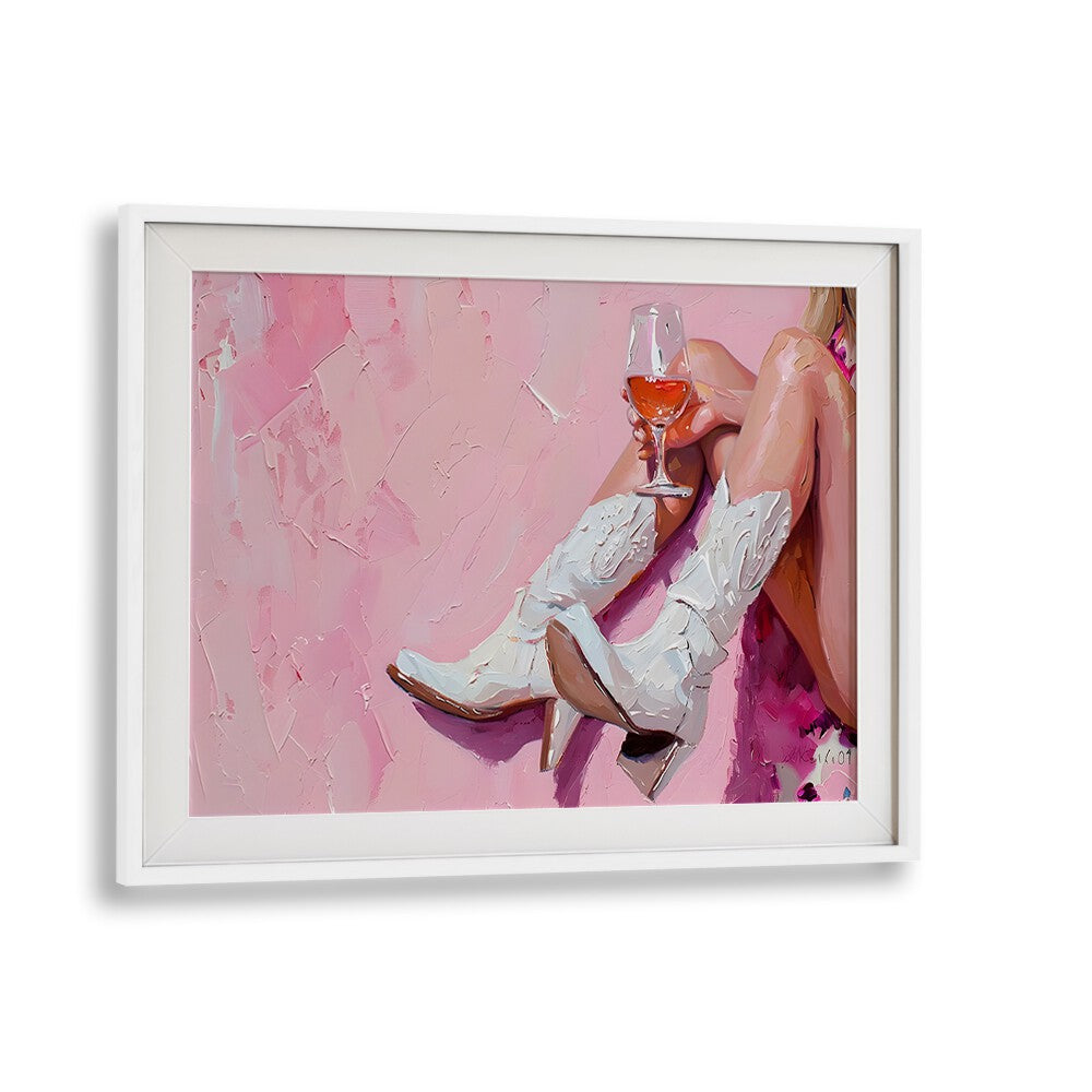 Vibrant art print "Wine and Booted," featuring lively colors and playful elegance for your decor. Perfect for any space.