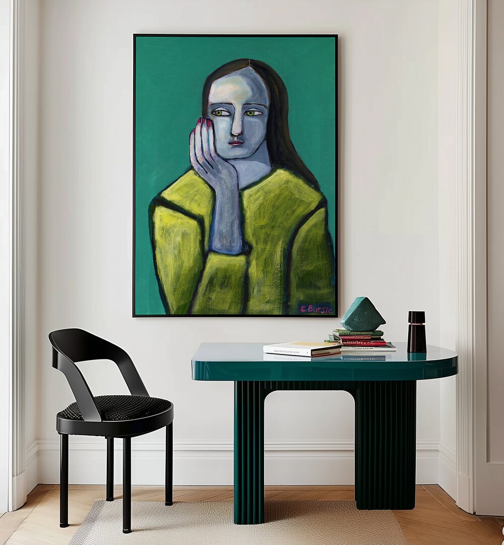 Captivating WOMAN WITH BIG HANDS, PORTRAITS by Sharyn Bursic, adding vibrant energy to any space.
