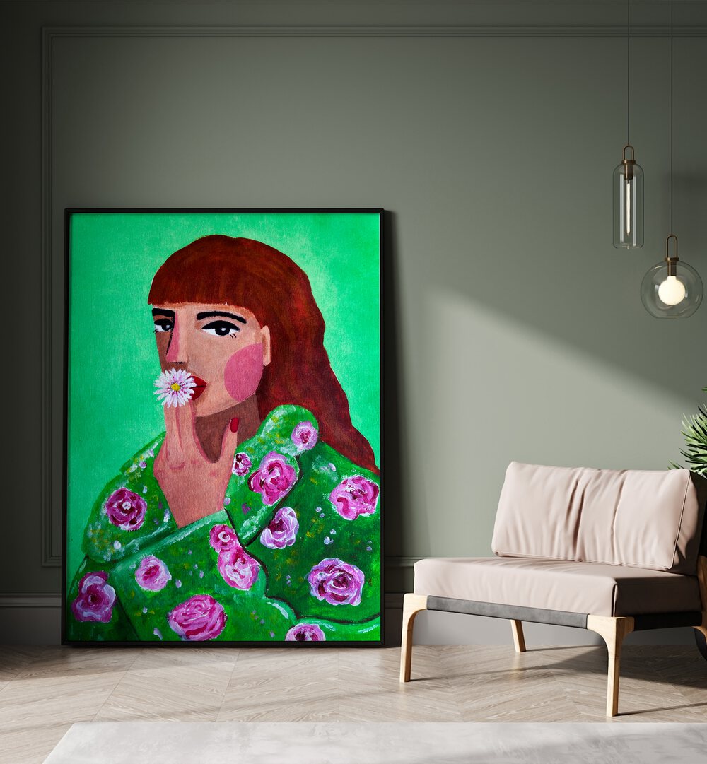 Stunning "WOMAN SMOKING A FLOWER, FASHION POSTERS" artwork by Raissa Oltmanns, perfect for elevating your space.