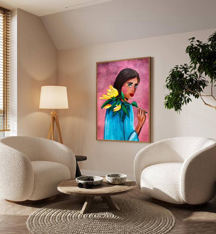 Elegant WOMAN WITH LILY, FASHION POSTERS adorn your space with Raissa Oltmanns' captivating art piece.