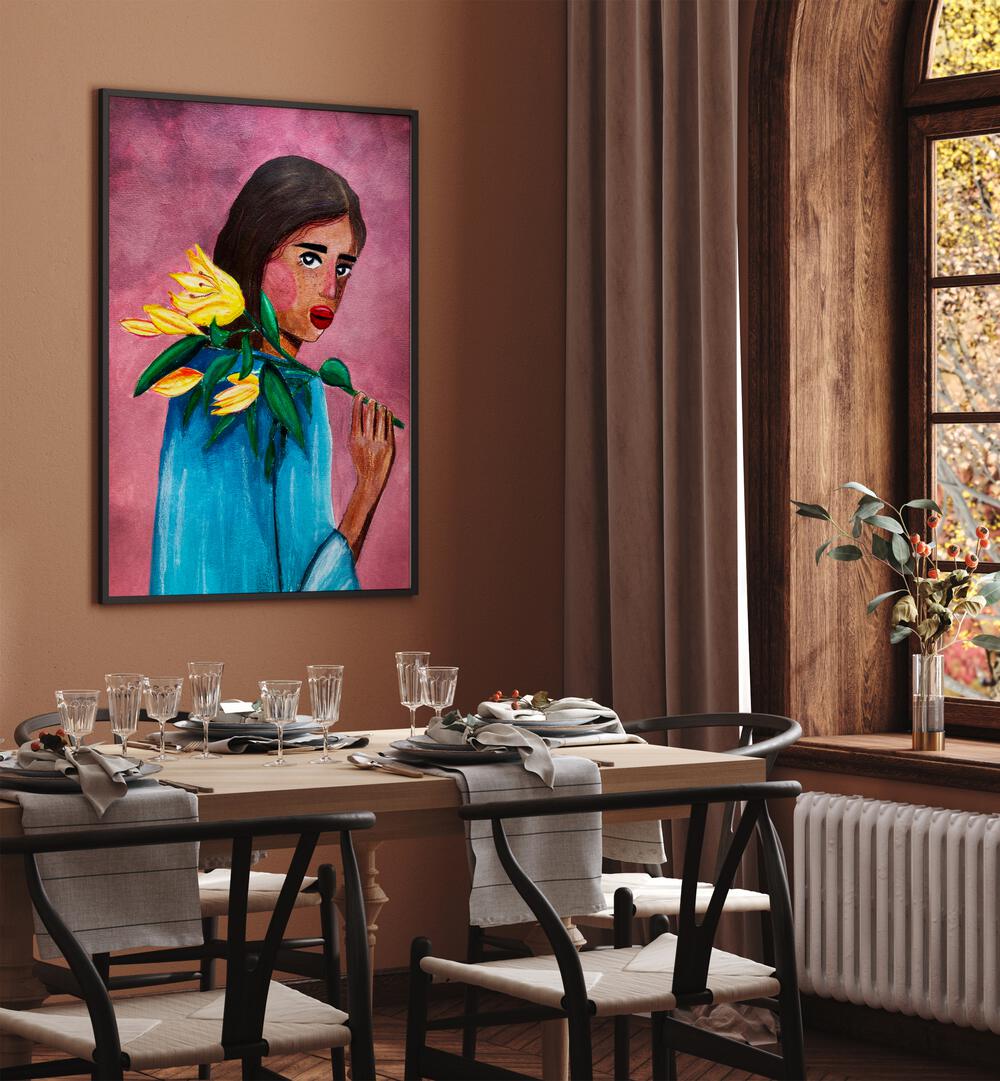 Elevate your space with WOMAN WITH LILY, FASHION POSTERS by Raissa Oltmanns, featuring a captivating art piece.