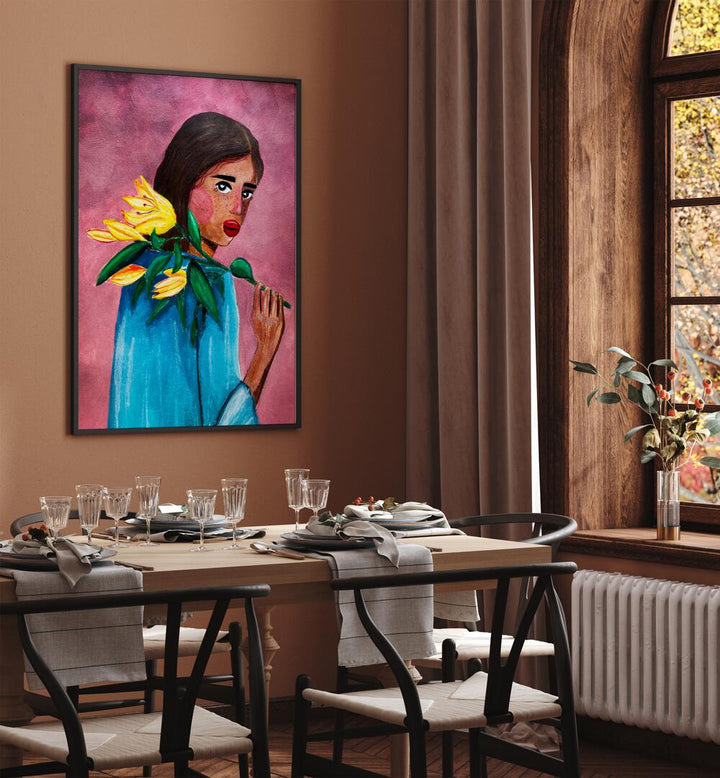Elevate your space with WOMAN WITH LILY, FASHION POSTERS by Raissa Oltmanns, featuring a captivating art piece.