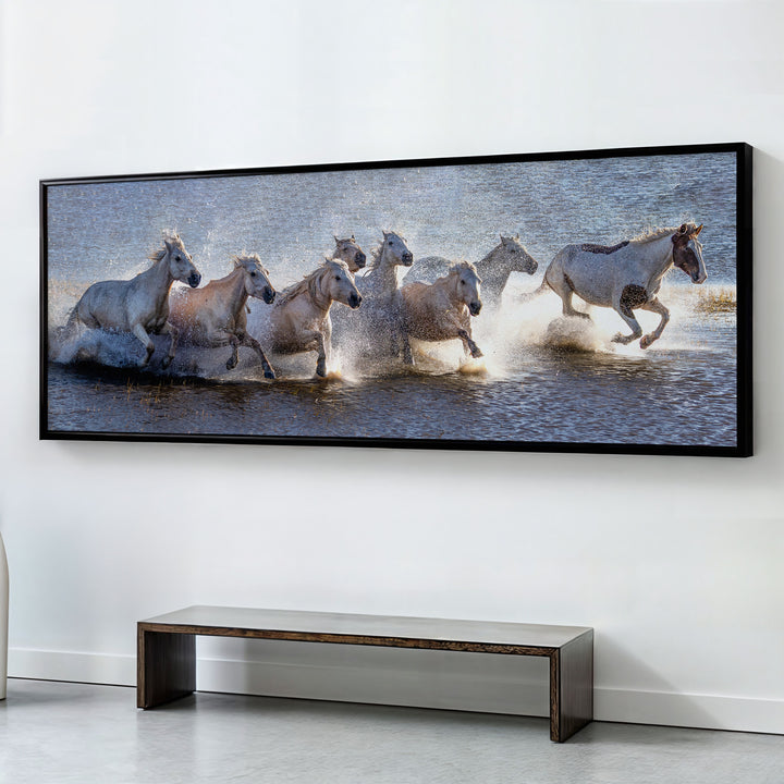 EIGHT WHITE HORESES , PANORAMIC ART