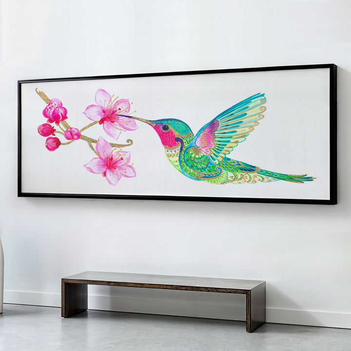 HUMMINGBIRD AND BLOSSOM , PANORAMIC ART