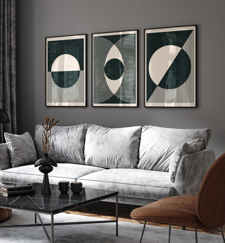 BLACK AND WHITE PLANETS SET , SET OF 3 PAINTINGS