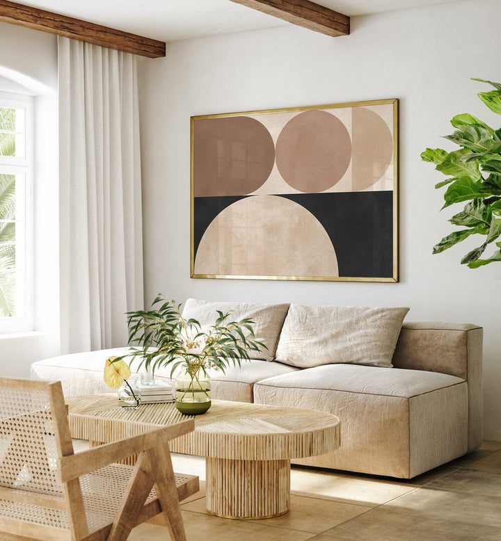 Stylish living room featuring BROWN 5, GEOMETRIC ART PRINTS that enhance modern decor and aesthetic appeal.