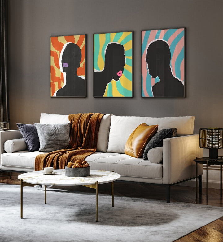 COLOURFUL SYMPHONY SET , SET OF 3 PAINTINGS