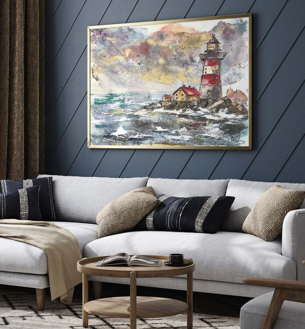 Transform your space with BEACON OF SERENITY, BEACH PAINTINGS featuring a tranquil coastal landscape.