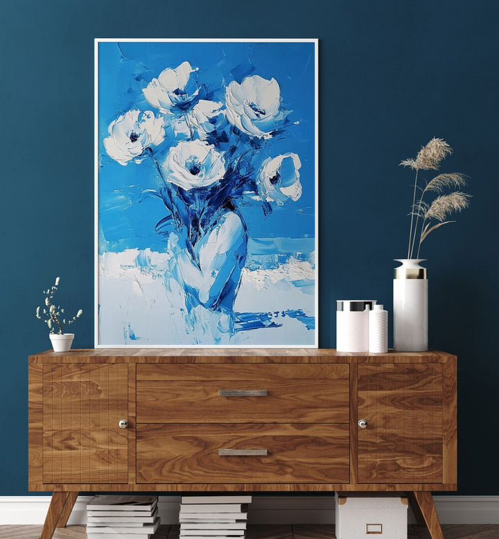 Stunning BLUE FLOWERS in a vase, perfect for elevating home decor and creating a serene ambiance.