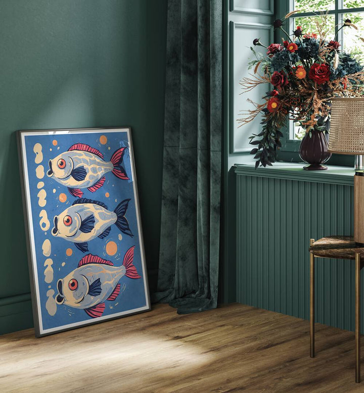 Vibrant artwork from OCEANIC LIFE - FISHES II, BEACH PAINTINGS, showcasing colorful fish in a serene setting.