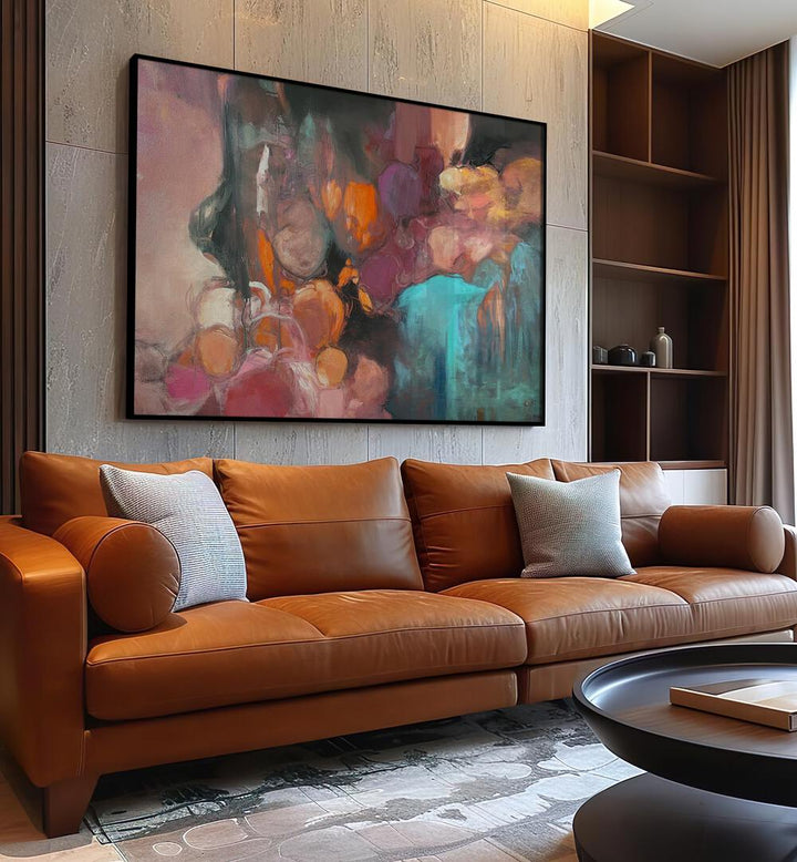 Colorful abstract painting titled "A PIECE OF MY HEART, ABSTRACT PAINTINGS," enhancing modern living spaces.