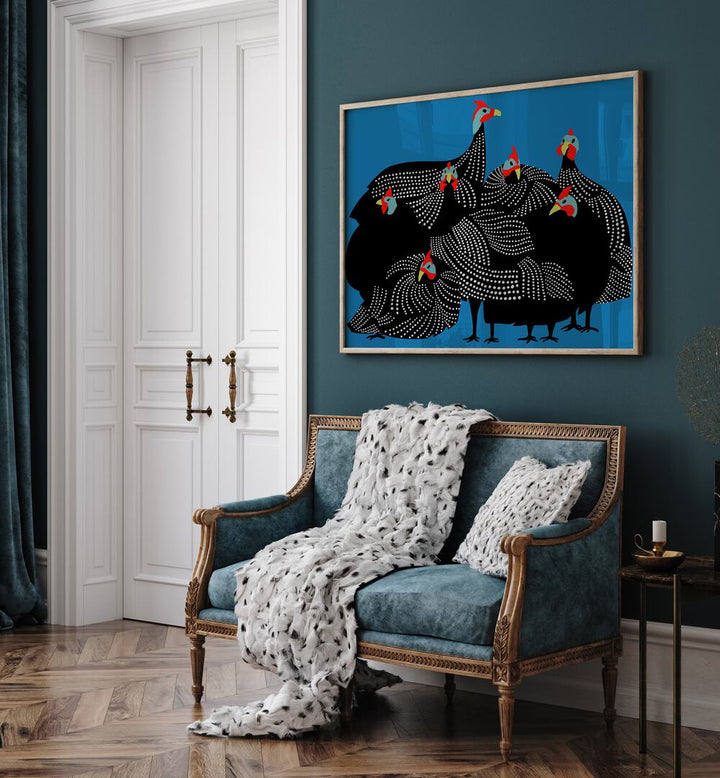 Elegant GOLDEN BLOOMS, ANIMAL PAINTINGS featuring vibrant guinea fowls, perfect for enhancing any living space.
