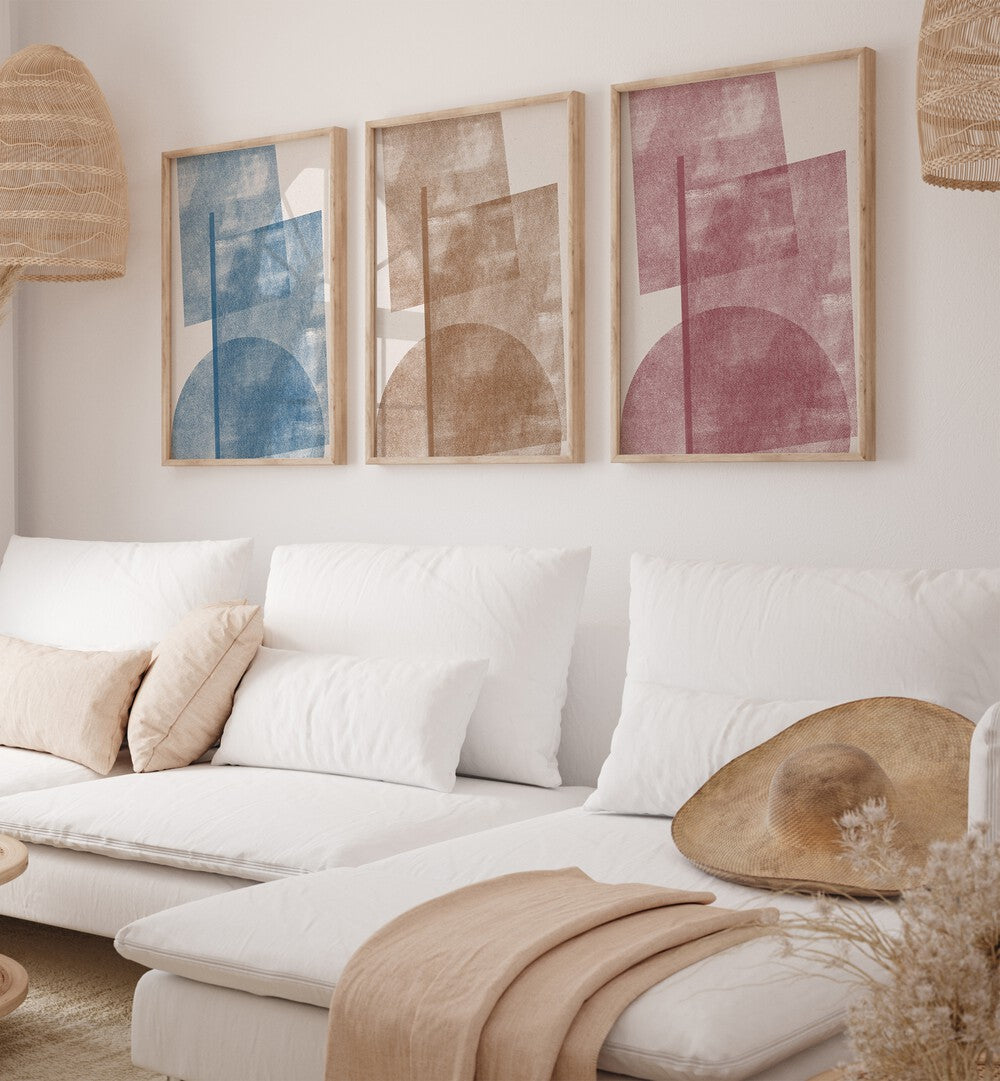 PASTEL HORIZON SET , SET OF 3 PAINTINGS