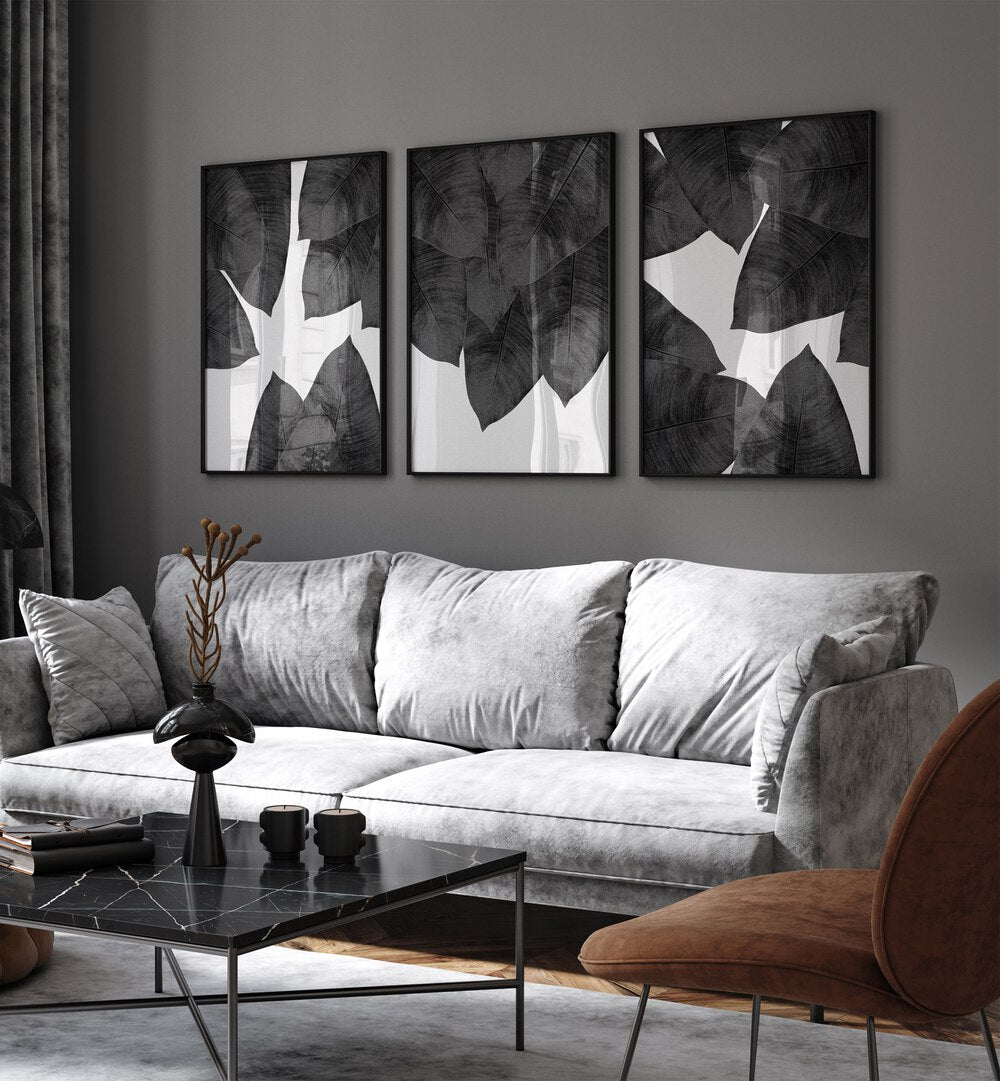 BLACK AND WHITE HARMONY COLLECTION SET , SET OF 3 PAINTINGS