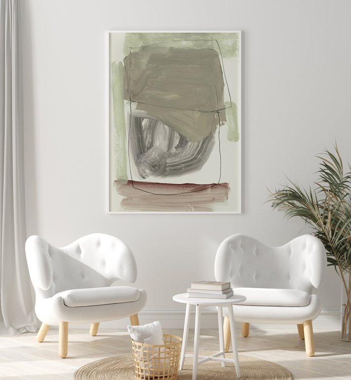 Modern interior featuring LINE AND SHAPE III, ABSTRACT PAINTINGS, enhancing the space with unique abstract art.