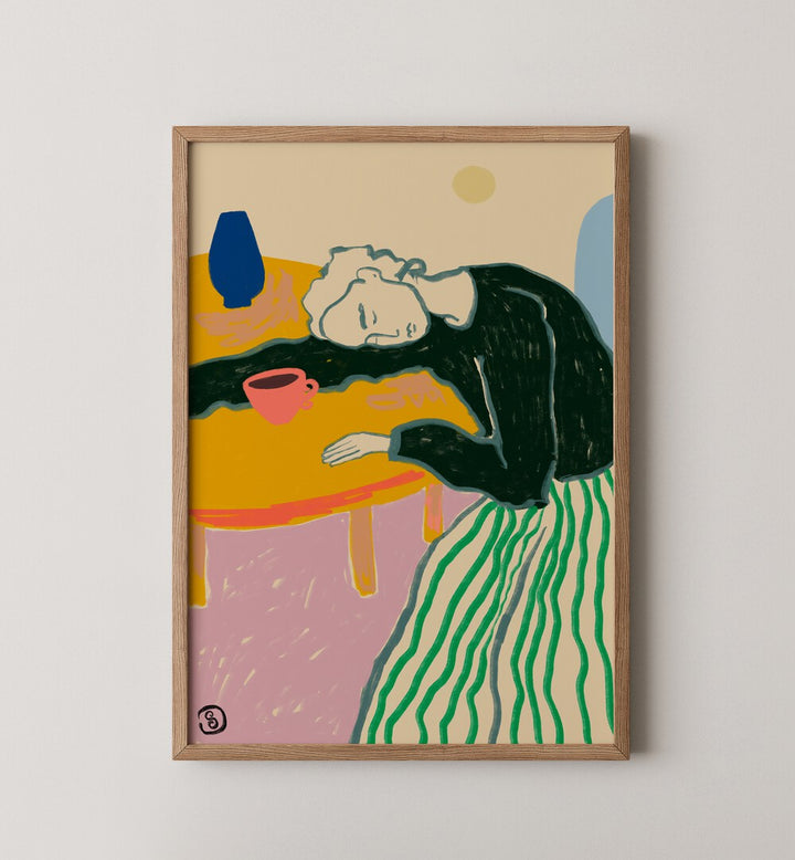 Colorful artwork of a relaxed figure, perfect for the EVERYDAY WHIMSY GALLERY WALL, enhancing your gallery walls.