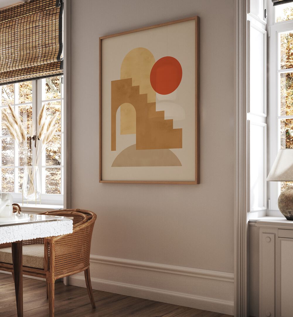 Stylish interior featuring COMPOSITION VII, BOHO ART PAINTINGS, enhancing modern elegance with geometric design.