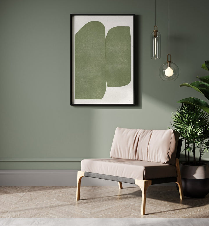 Stylish living space featuring GREEN PAPER CUT MODERN, ABSTRACT PAINTINGS, enhancing creativity and elegance.