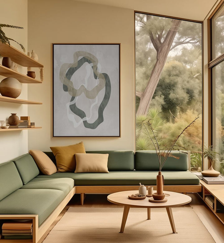 Stunning ABSTRACT GREEN FORMS II artwork enhances modern spaces with vibrant hues and geometric shapes. Perfect for décor.