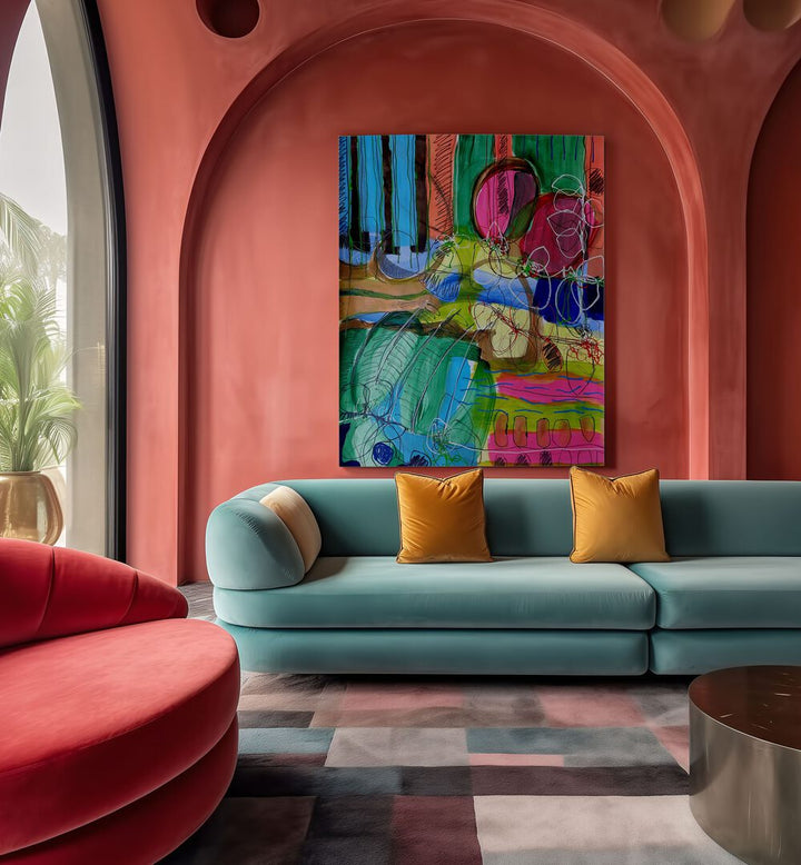 Transform your space with COMPOSITION FOR A SUNDAY MORNING, ABSTRACT PAINTINGS blending vibrant colors and tranquility.