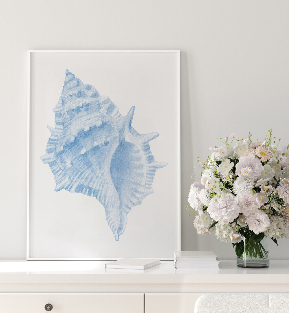 Stunning ONE BLUE CONCH, BEACH PAINTINGS showcasing ocean beauty, perfect for coastal-themed decor.