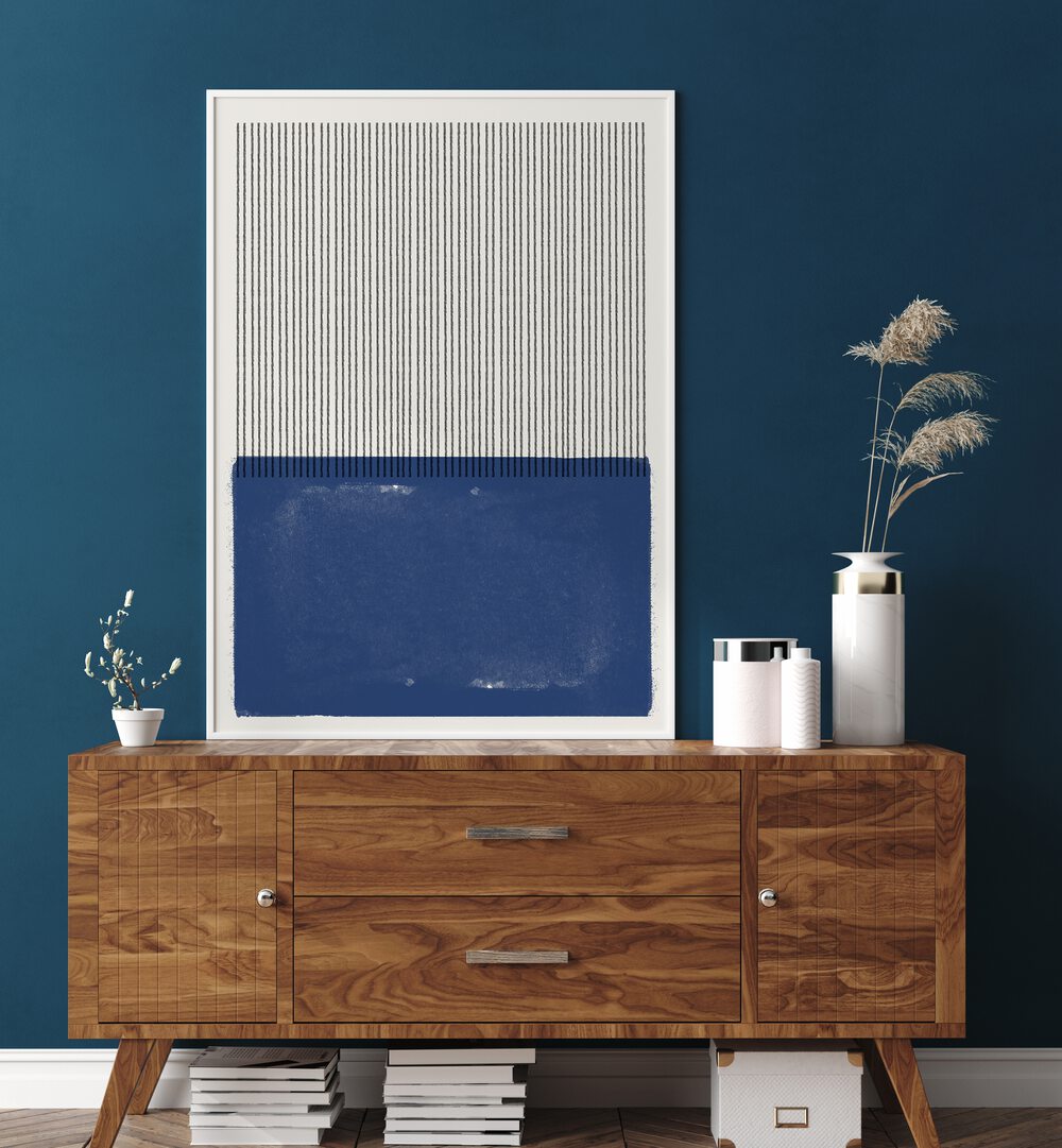 Stylish BLUE ABSTRCT, GEOMETRIC ART PRINTS from The Miuus Studio enhance modern living spaces with creativity.