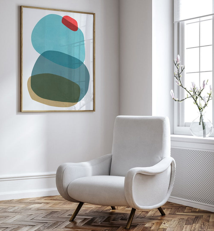 Stylish interior featuring ROCK OVERLAY III, ABSTRACT PAINTINGS, enhancing modern decor with vibrant colors.
