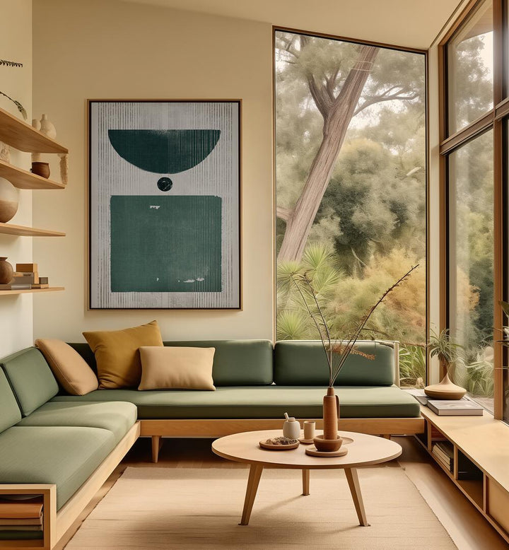 Stylish living room showcasing SOME EMERALD AFFAIRS, GEOMETRIC ART PRINTS, enhancing modern interiors with elegance.