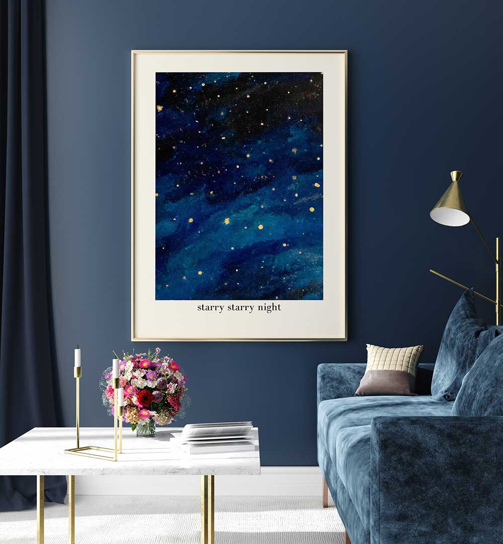 STARRY STARRY NIGHT , KIDS ROOM PAINTINGS featuring a star-filled sky, perfect for inspiring wonder in children’s rooms.