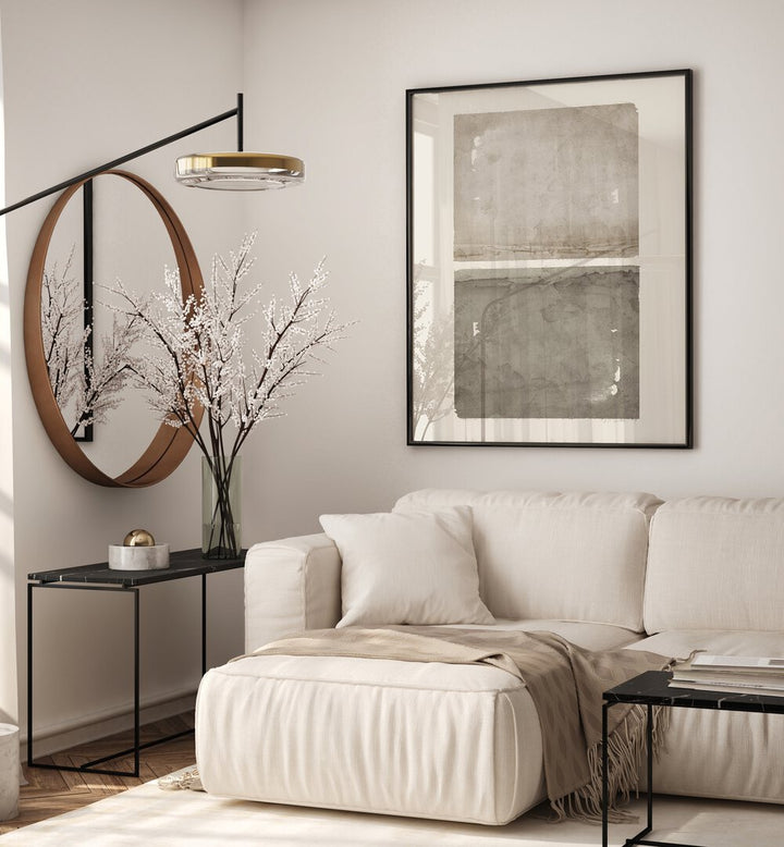 Stylish living room featuring SAND DUNE SYMPHONY, GEOMETRIC ART PRINTS with modern decor and minimalist design.
