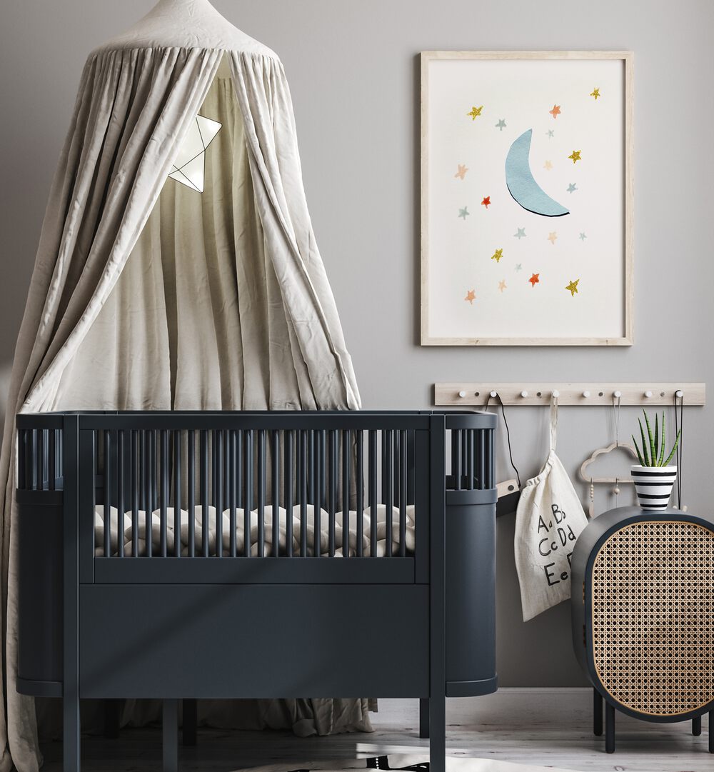 Whimsical MOON & STARS kids room painting, perfect for adding a dreamy touch to your child's nursery.
