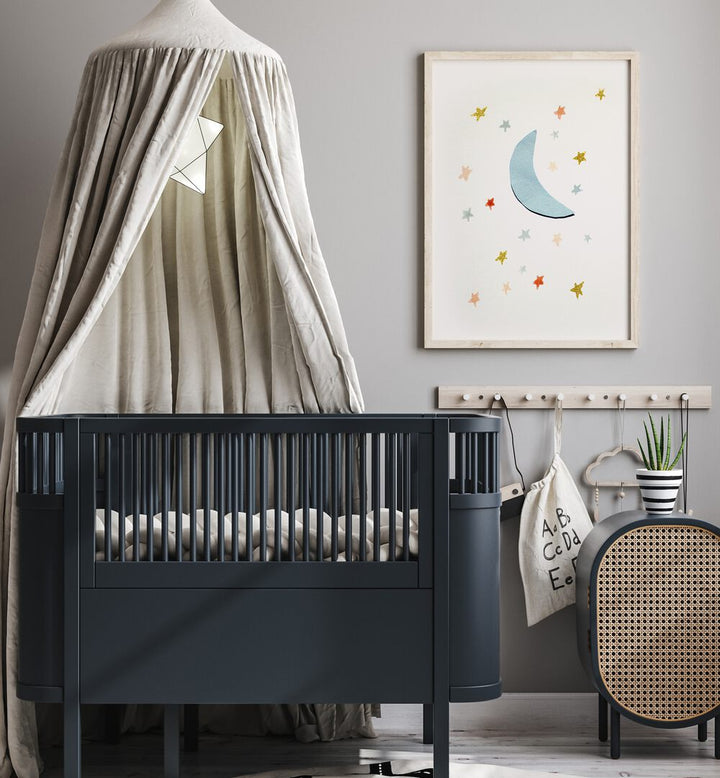 Whimsical MOON & STARS kids room painting, perfect for adding a dreamy touch to your child's nursery.