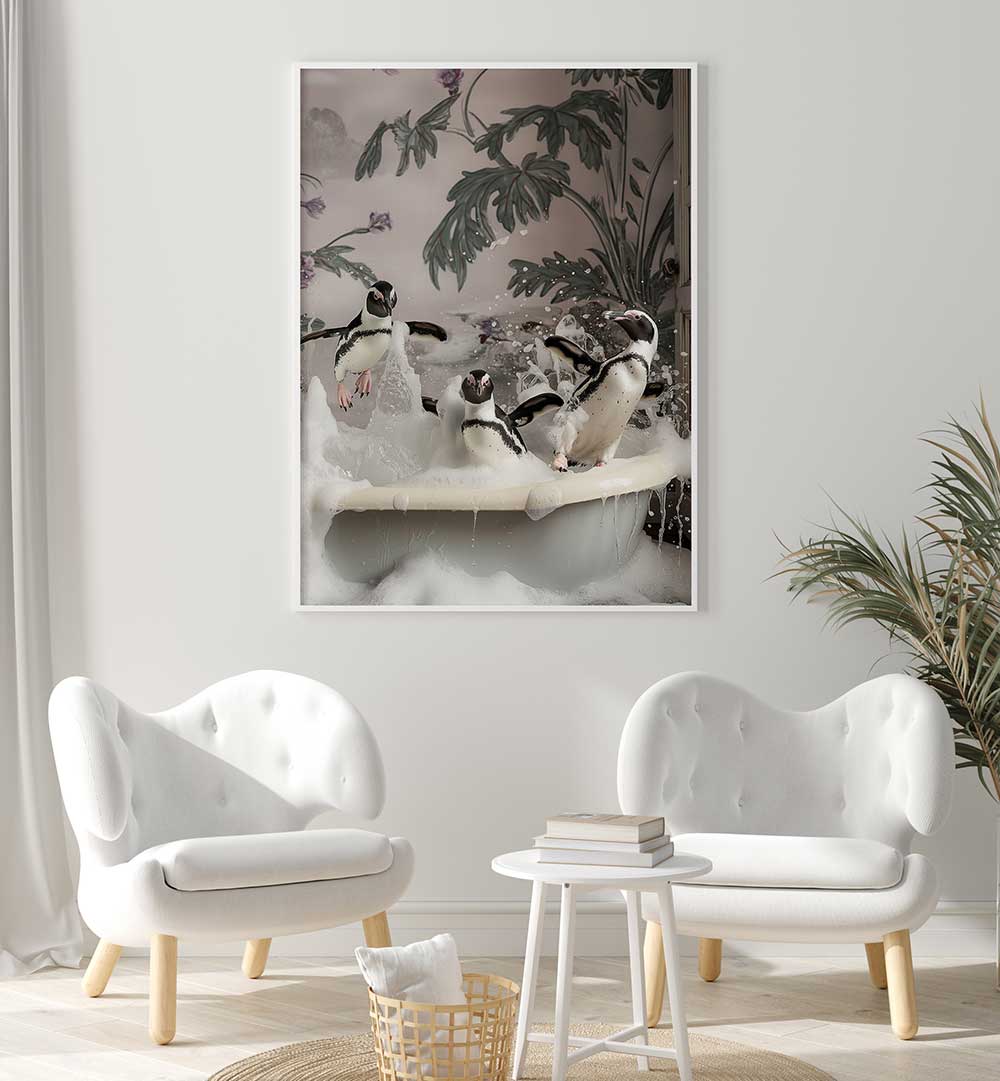SPLISH SPLASH PENGUIN BASH , BATHROOM ART PRINTS