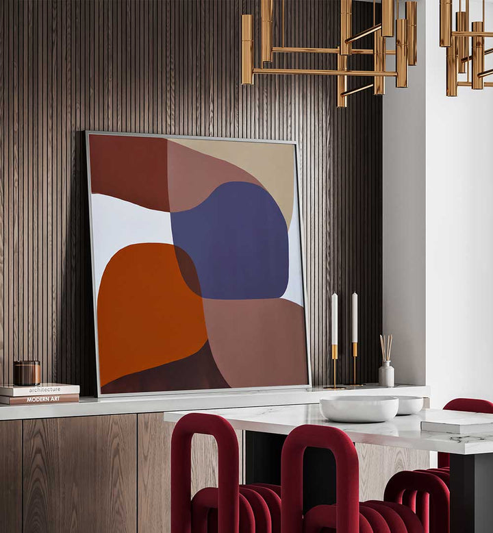 VISION , ABSTRACT PAINTINGS featuring bold shapes and warm tones, enhancing modern interiors with dynamic artistic flair.