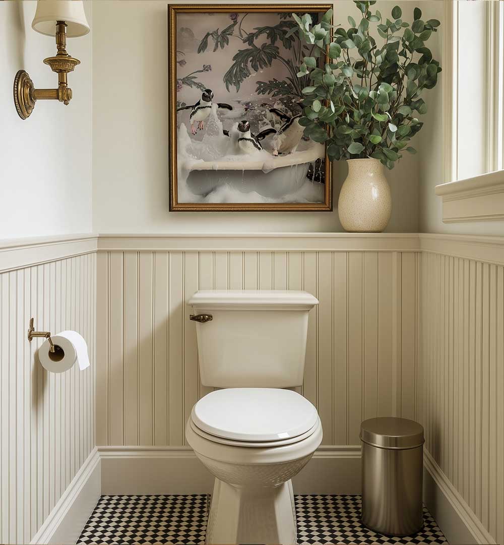 SPLISH SPLASH PENGUIN BASH , BATHROOM ART PRINTS