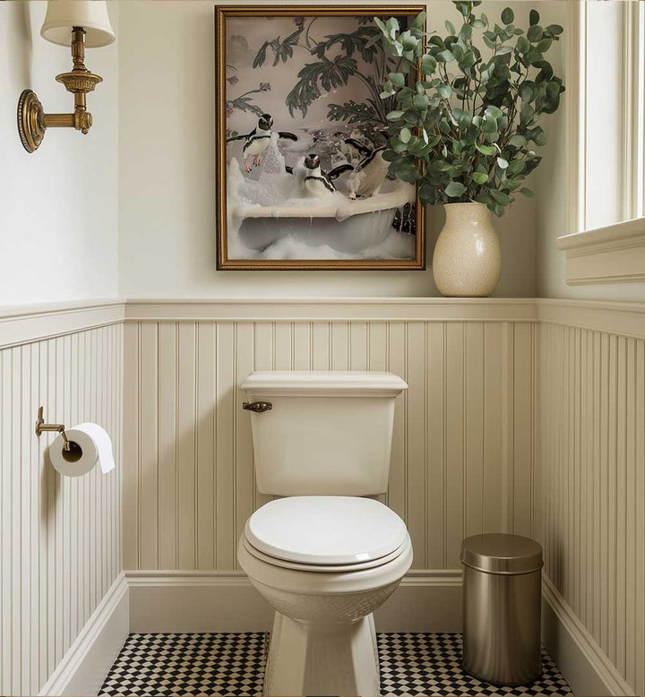 SPLISH SPLASH PENGUIN BASH , BATHROOM ART PRINTS