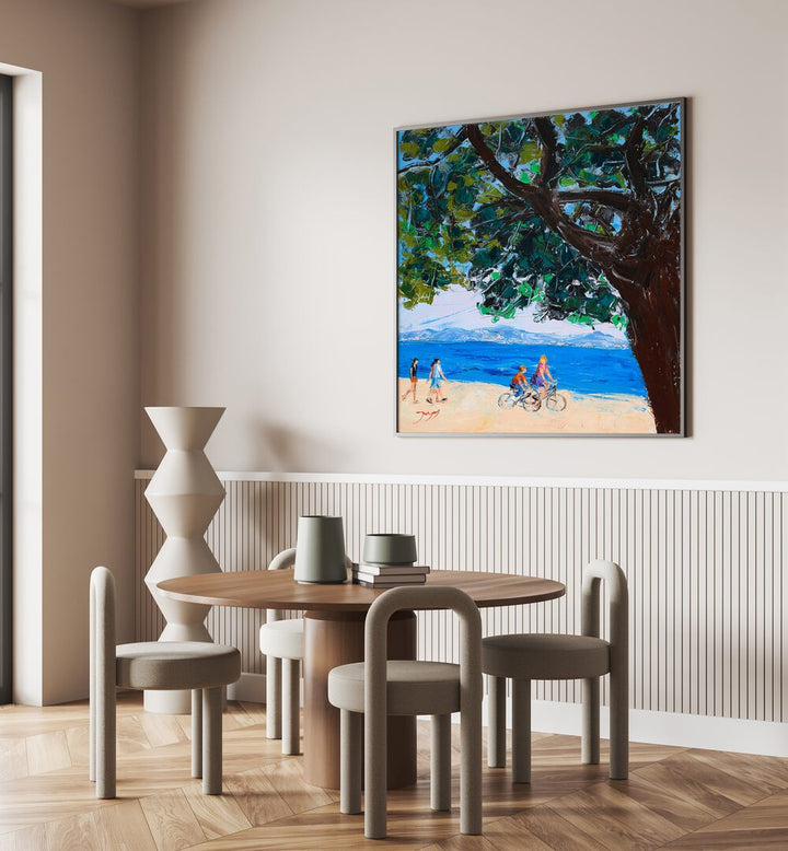 Bright and vibrant ON VACATION, BEACH PAINTINGS artwork enhancing a cozy dining space with beach scenes.