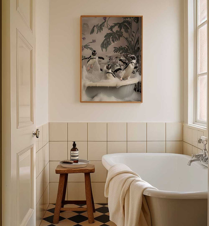 SPLISH SPLASH PENGUIN BASH , BATHROOM ART PRINTS